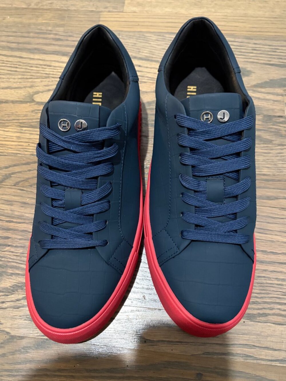 New 100% Italian Croc-embo leather Hide&Jack sneakers Men’s 9.5 US 43IT Blue/Red